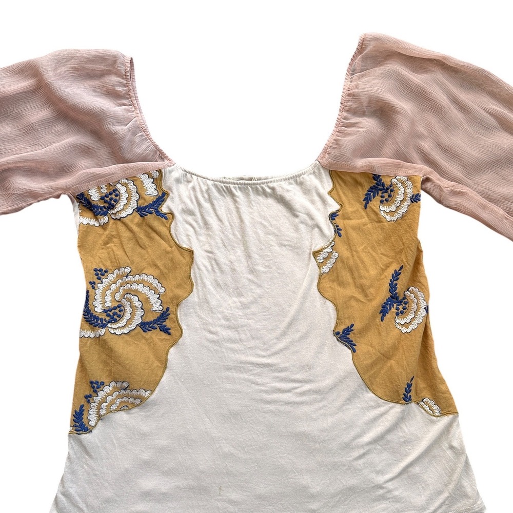 Gimmicks Peasant Top Wmns Large Pink Yellow Fair Boho Embroidered Balloon Sleeve - Picture 2 of 7